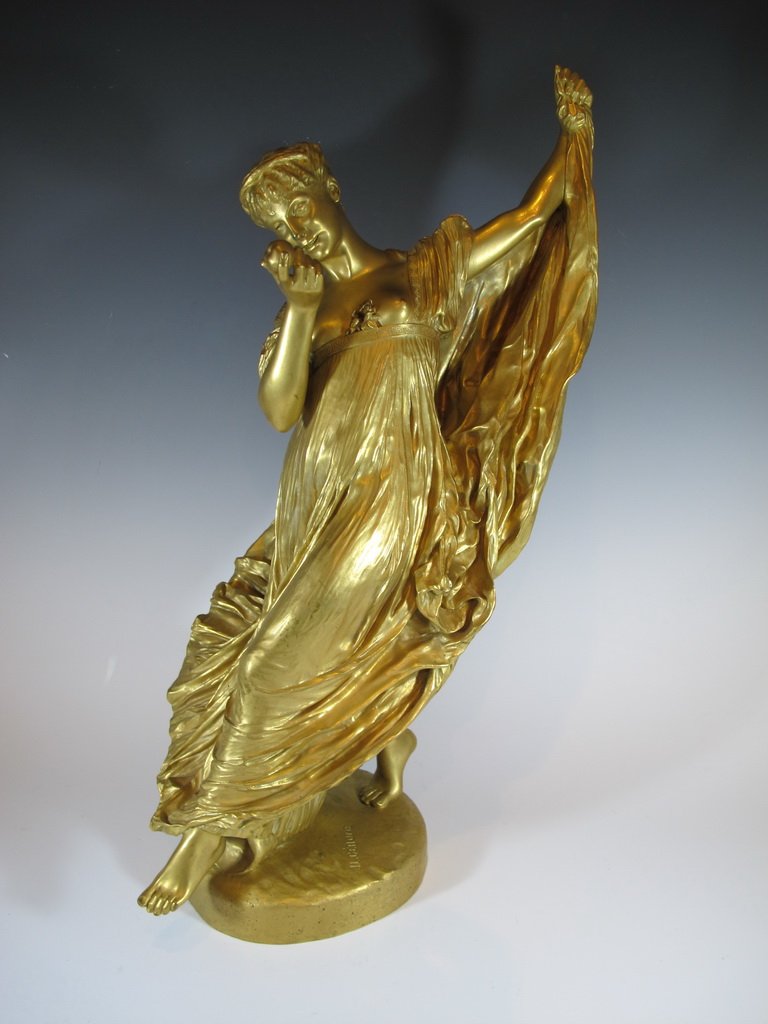 Jean-Leon GEROME (1824-1904) statue: Jean-Leon GEROME (1824-1904) gilt bronze statue, signed. Sold on 10/21/2008 on Sotheby's Barbedienne foundry. Titled: " Danseuse à la pomme ". 20 1/4" H. Shipping in USA is $ 65.00 plus insurance. In