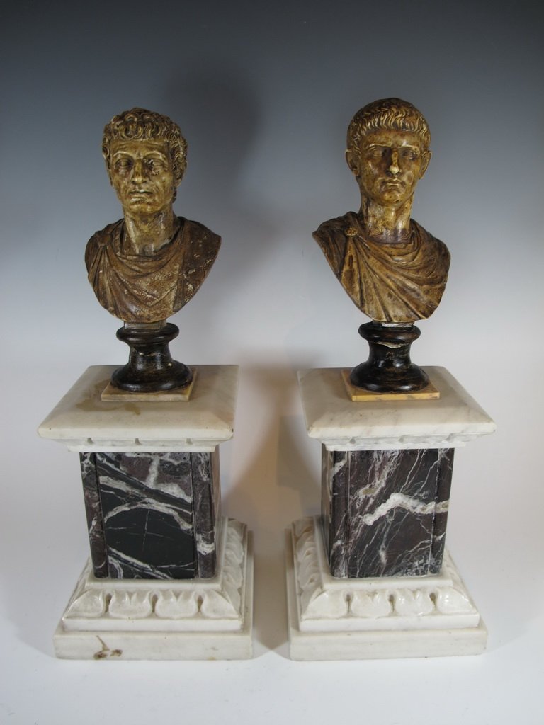 Antique pair of plaster and marble bust (1 of 8)