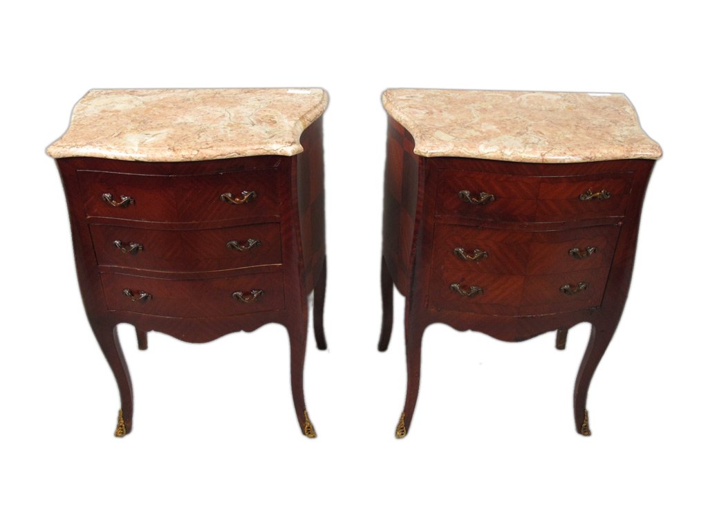 French Louis XV style pair of marble top nightstands (1 of 6)