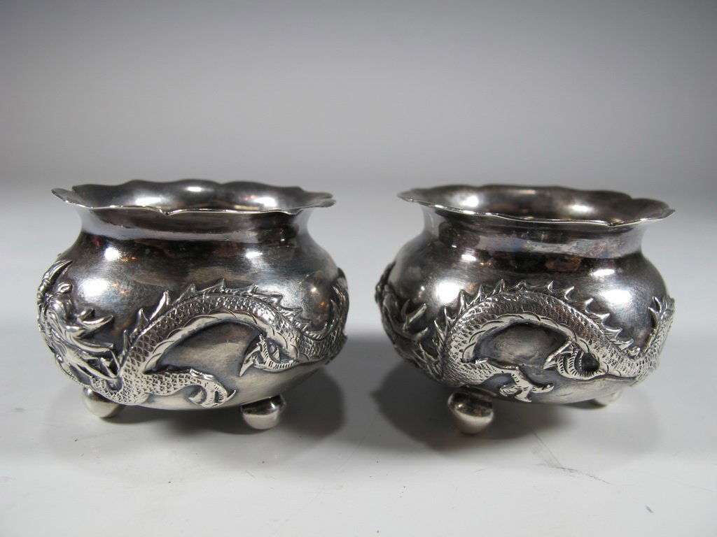 Chinese Export silver pair of pots, marked OGHM (1 of 7)
