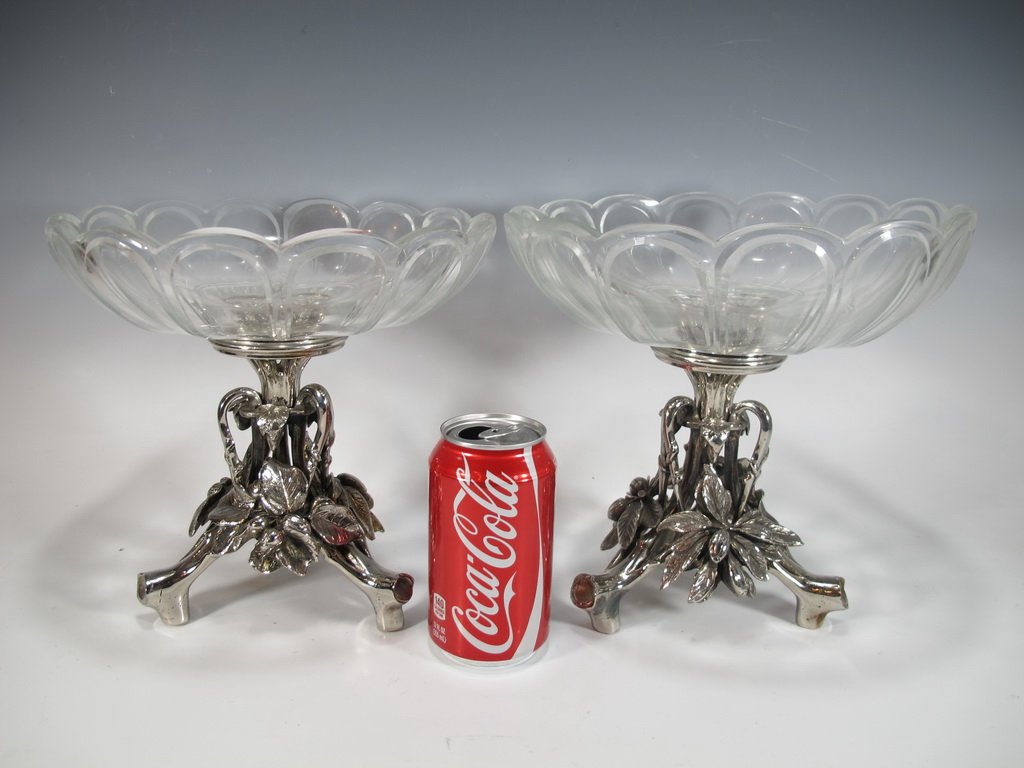 Cristofle style pair of bronze silverplated & glass (1 of 6)