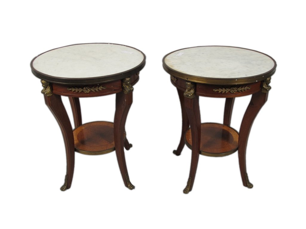 Pair of French Louis XV style marble top tables (1 of 5)