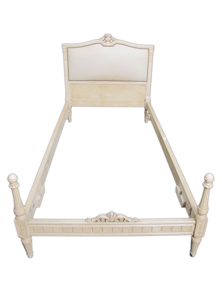 Antique French Louis XVI Style Twin Bed Frame: Antique French Louis XVI Style Twin Bed Frame. Headboard: 40" High x 39" Wide, Footboard: 22" High x 29" Wide, Internal: 75" Long x 35 1/2" Wide. Shipping in USA is $ 220.00. International bidders a