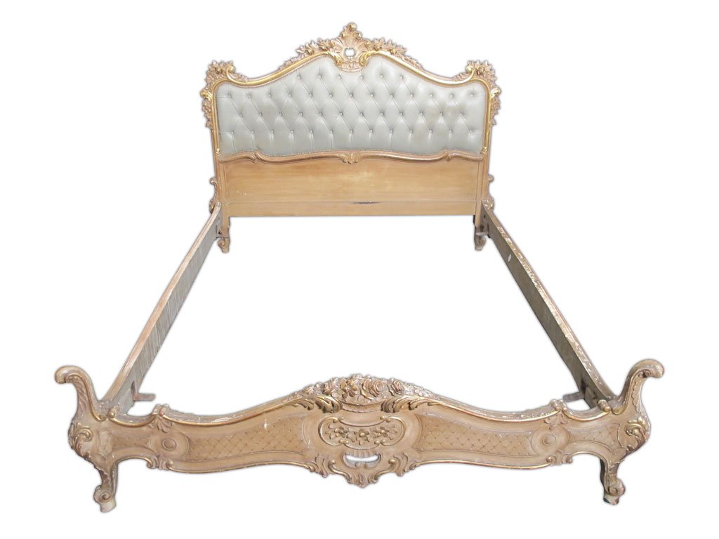 Antique French Louis XV Style full Bed Frame: Antique French Louis XV Style full Bed Frame. Headboard: 51 1/2" High x 63 1/2" Wide. Footboard: 20 1/2" High x 63 1/2" Wide. Internal 74 1/2" Long x 59 1/2" Wide. External length 81 1/2" Long x 63