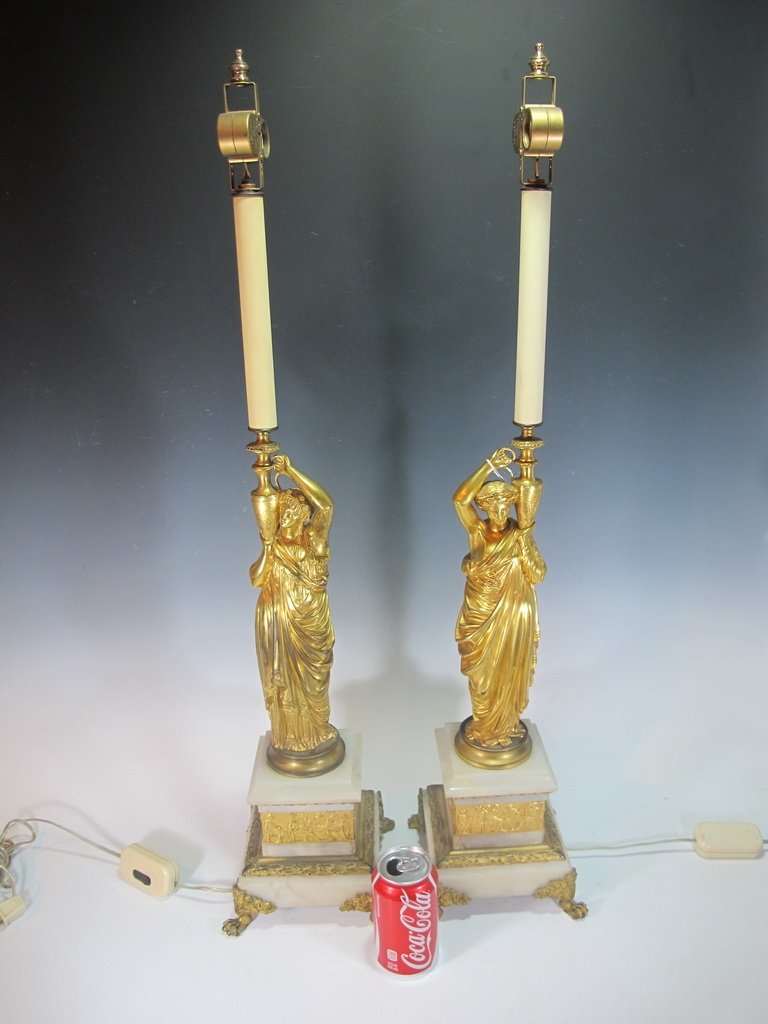 Antique French pair of bronze & marble lamps (1 of 10)