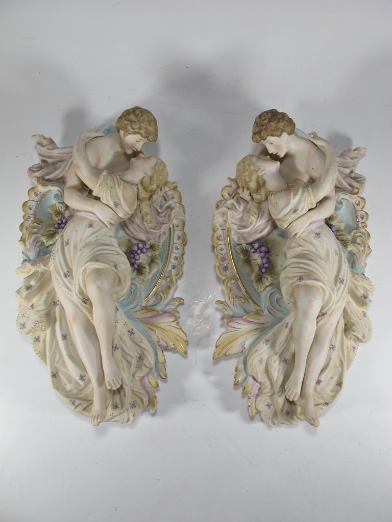 Antique German pair of bisque wall plaques (1 of 7)
