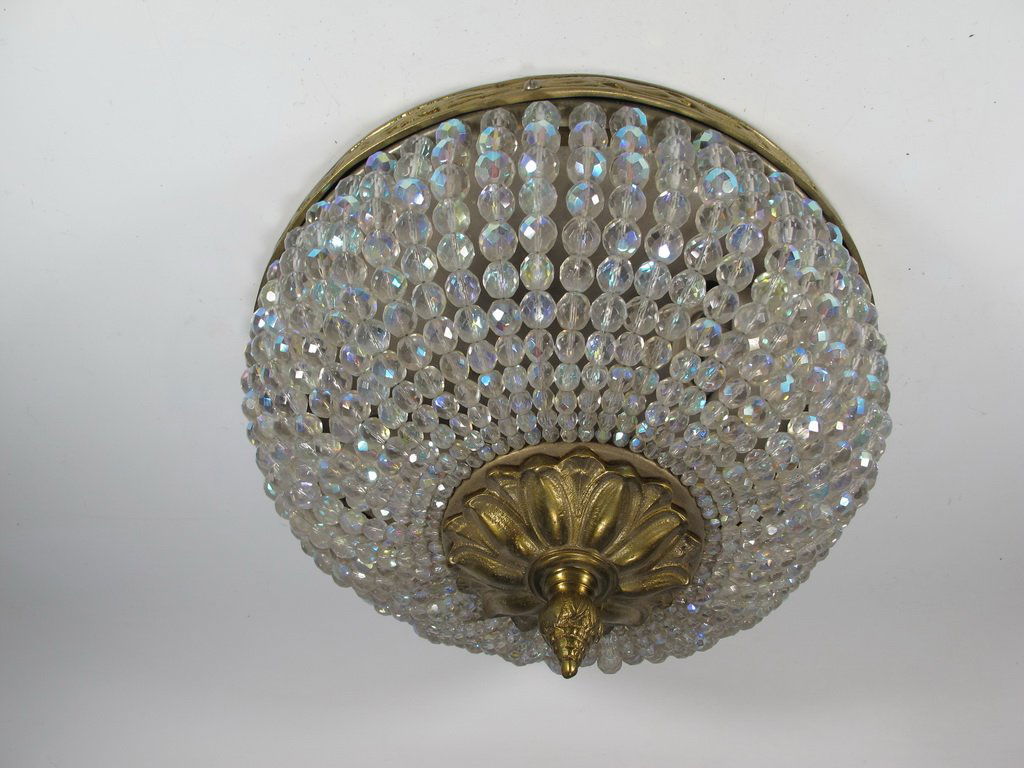 Antique French bronze & iridescent glass ceiling light (1 of 5)