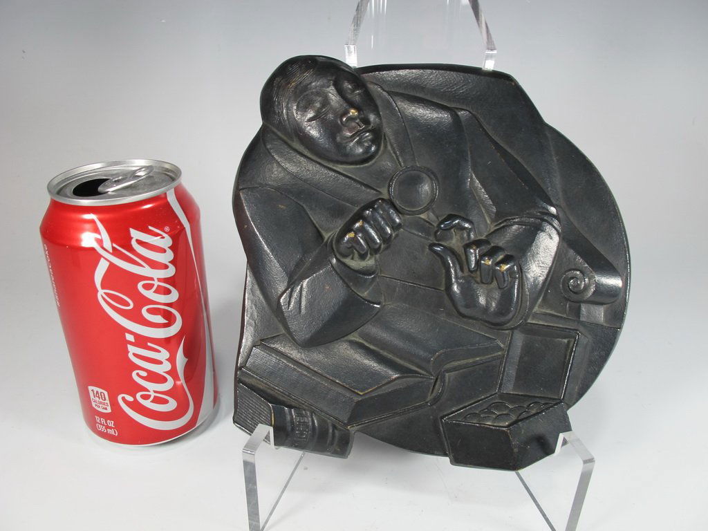 French bronze Coin Collector plaque, signed MICHEL, (1 of 7)