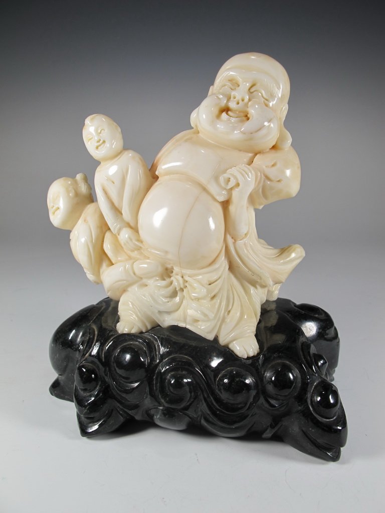 Antique Chinese hand carved coral Buddha statue (1 of 6)