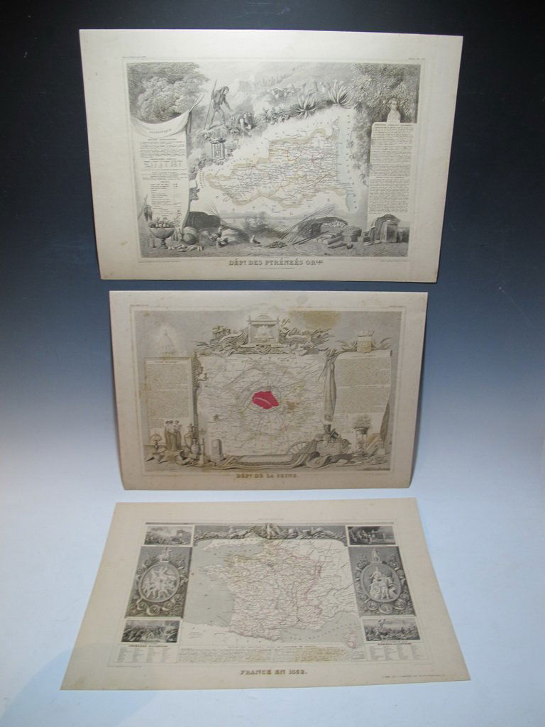 19th C French set of 3 engraving maps (1 of 9)