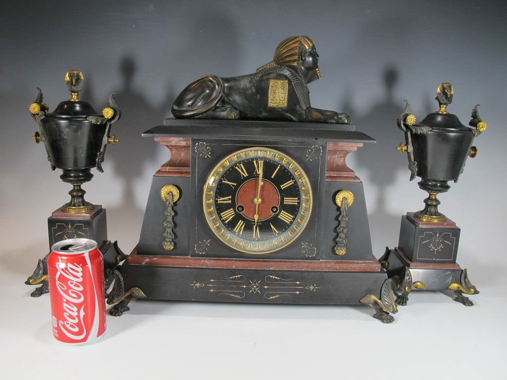 Antique French bronze & marble Orientalist clock set (1 of 6)
