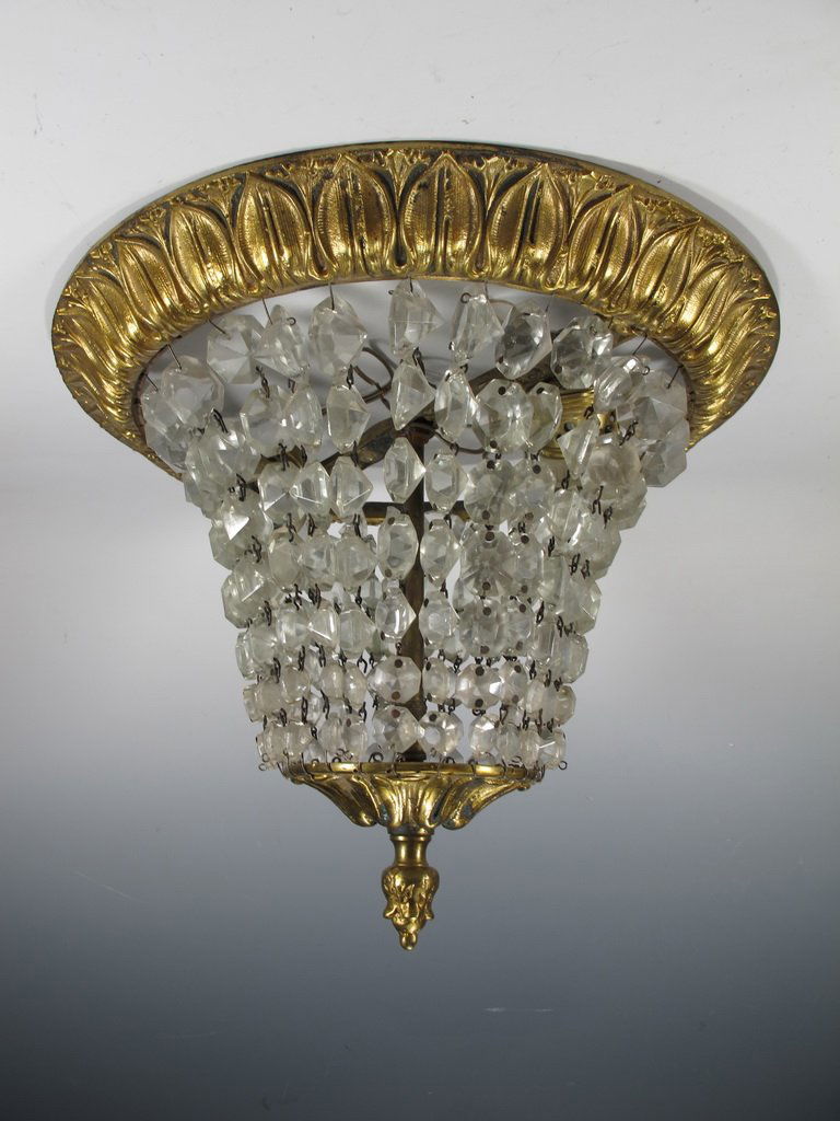 Antique French bronze & glass ceiling light (1 of 5)