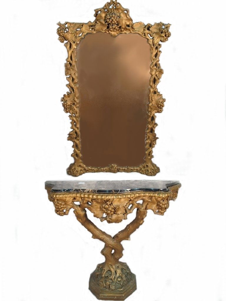 Antique gilt carved wood mirror with table (1 of 10)