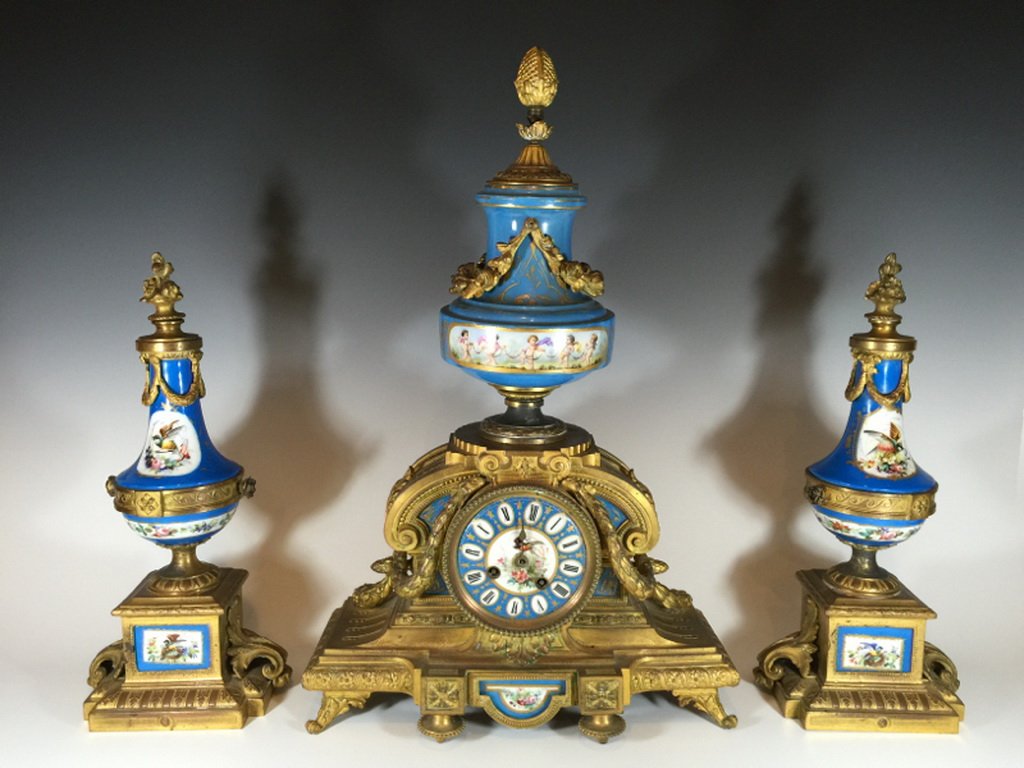 Antique French Sevres porcelain & bronze clock set (1 of 10)