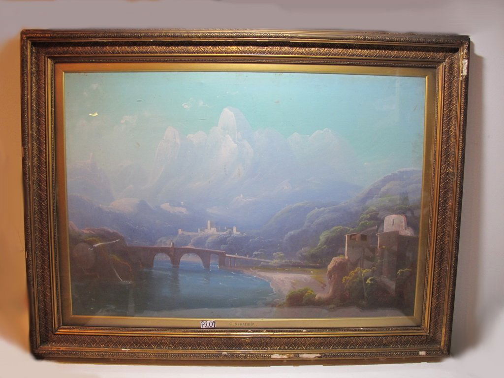 Peter Conrad SCHREIBER (1816-1894)(Attributed): Peter Conrad SCHREIBER (1816-1894)(Attributed) oil on canvas painting with a glass cover, signed. 33 3/4” H x 44 3/4” W frame included, 25 1/2” H x 36 3/4” W without frame. Shipping in USA is