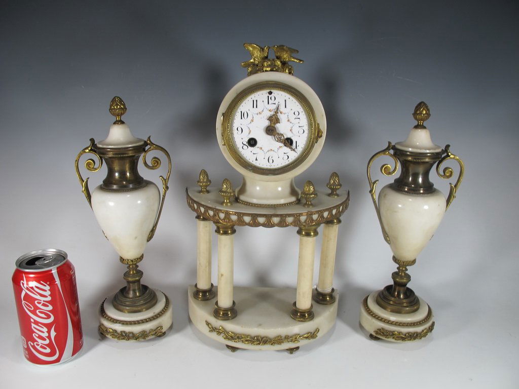 Antique French bronze & marble clock set (1 of 9)