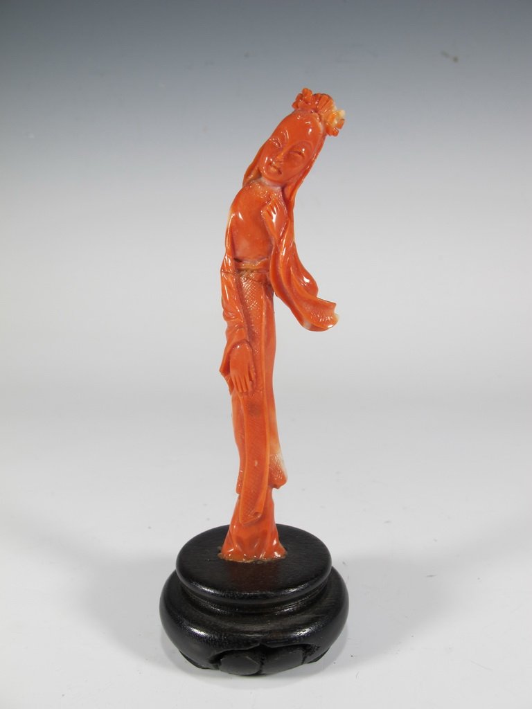 Antique Chinese carved coral statue (1 of 7)