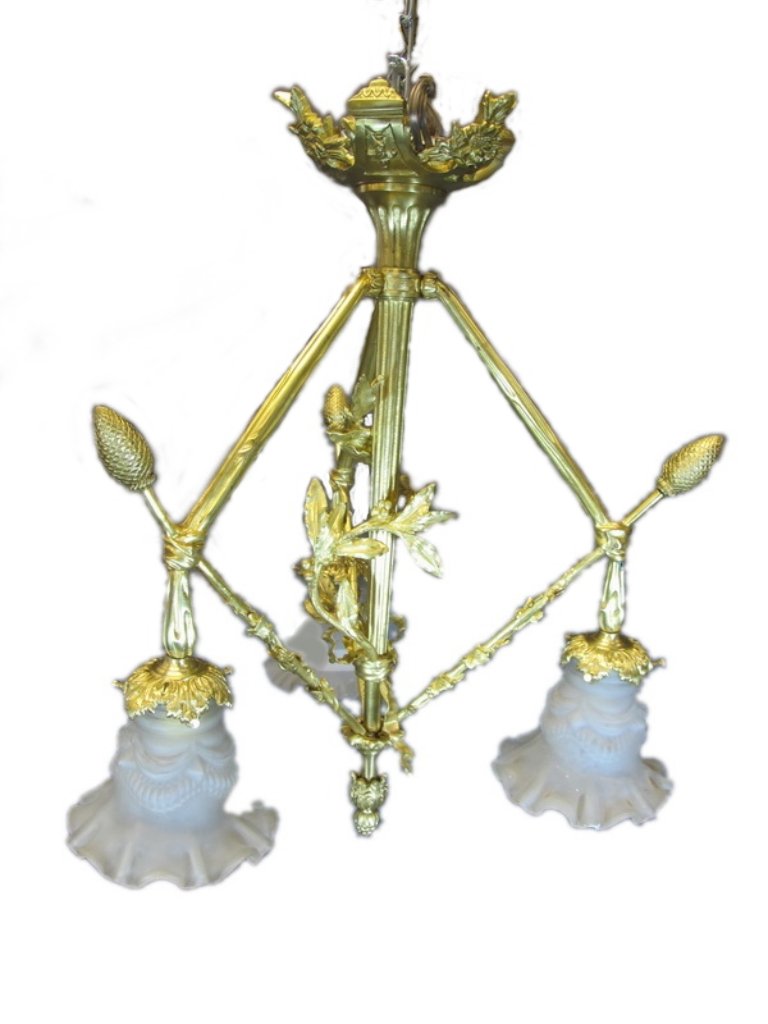 Old French bronze & glass chandelier (1 of 7)