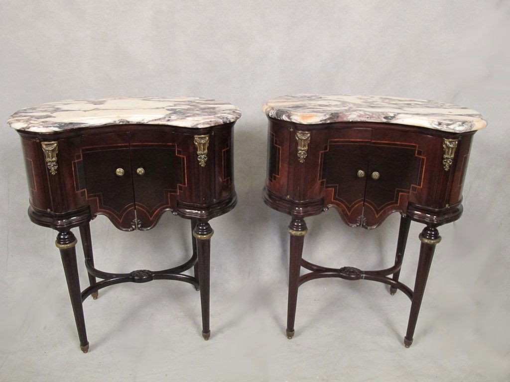 Pair of French Louis XVI kidney shape side tables (1 of 8)