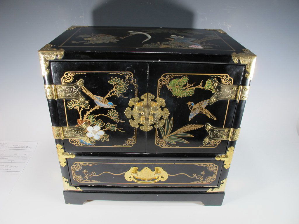 Chinese painted on black lacquer small cabinet (1 of 5)