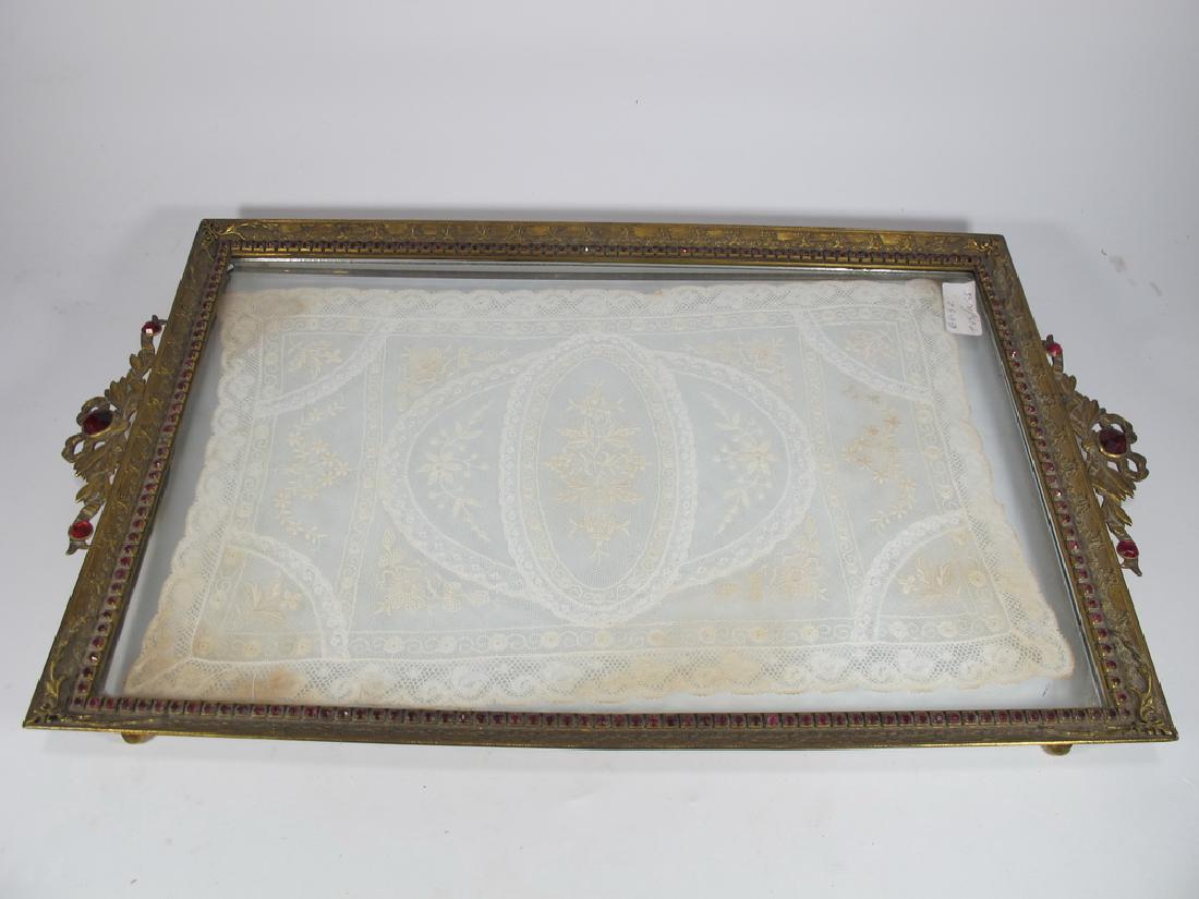 Antique bronze Display Tray with Lace (1 of 8)