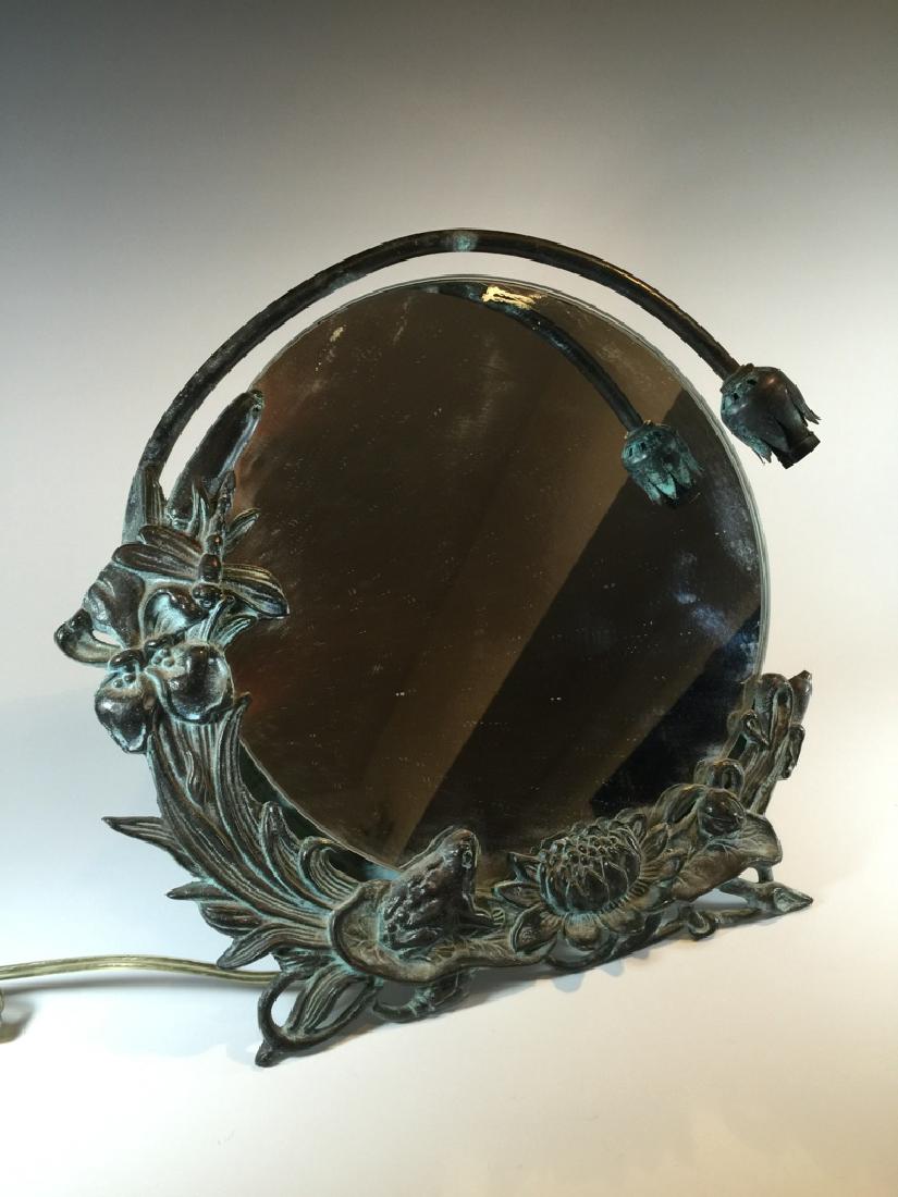 Patinated bronze table mirror with light (1 of 5)