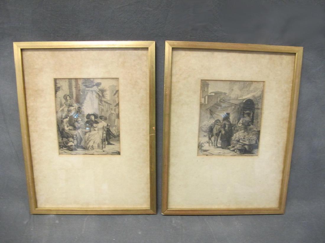 Antique pair of European engravings, sign: A. MARE (1 of 5)