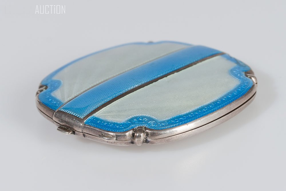 Early 20th C Austrian Silver & Brass Enamel Compact: Beginning of 20th Century, Austrian silver and brass enamel compact. Diameter: 3 inches (7.5cm) x 3 inches (7.5cm)