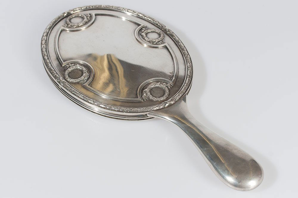19th C. Russian Silver Handheld Mirror by Faberge