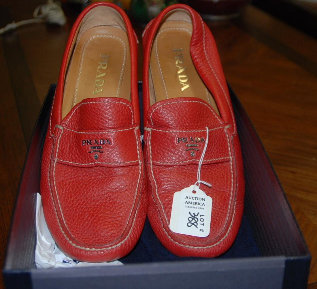 Prada Red Leather Shoes Size 9 1/2 w/ Box: Size 9 1/2