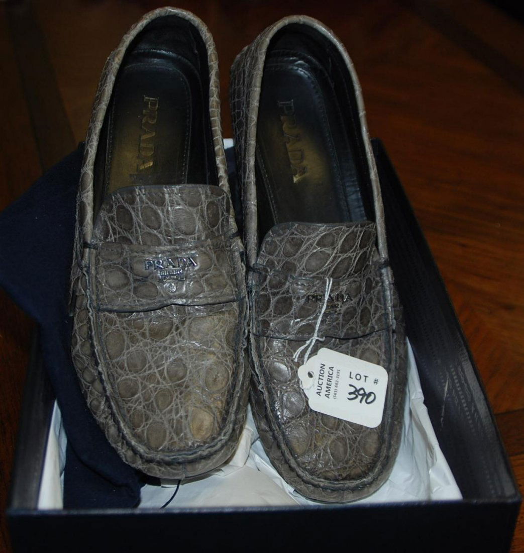 Prada Grey Leather Shoes Size 9 1/2 w/ Box: Size 9 1/2