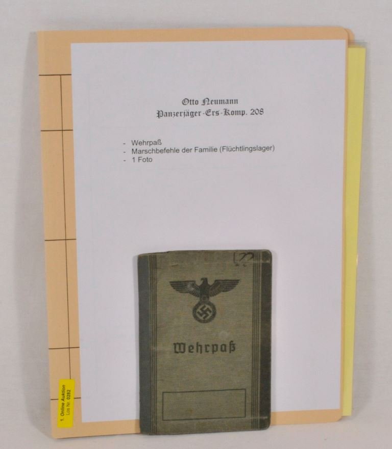 Germany (1933-1945) - Estate of Otto Neumann of the: Germany (1933-1945) - Estate of Otto Neumann of the Panzerjäger-Ersatz-Kompanie 208. - Wehrpass Heer,#- Photo with HJ-Führer-Uniform,#- further documents. Deutsches Reich (1933-1945) - Nachlass des 