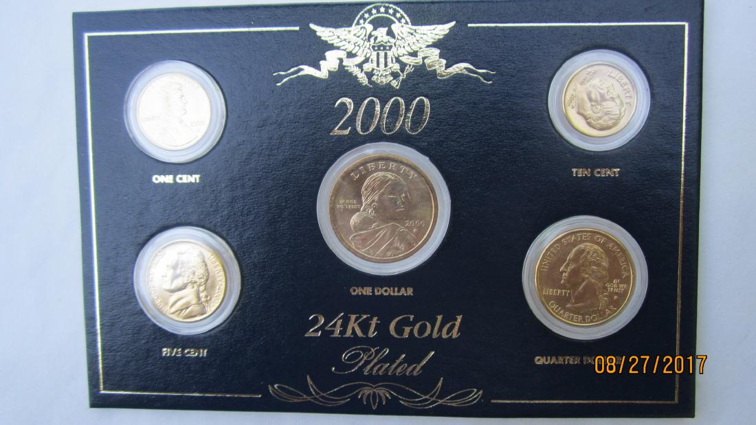 SET OF 5 U.S. COINS - SET IN 24 KT. GOLD PLATED - IN (1 of 5)