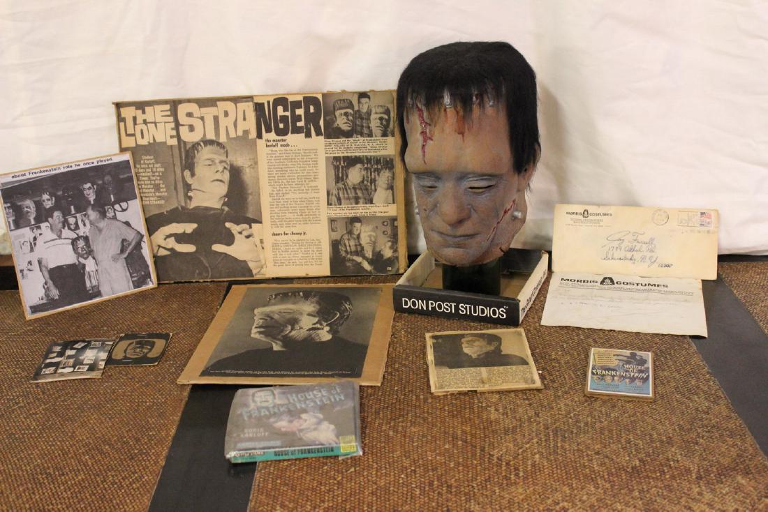 DON POST GLENN STRANGE LIFE MASK 1958-60 ERA - NOT SOLD: DON POST GLENN STRANGE LIFE MASK 1958-60 ERA - NOT SOLD MAIL ORDER - VERY RARE DONE FROM NEGTATIVE IMPRESSION OF ACTORS FACE - RARE 2 SURFACED IN 20 YEARS IN AUCTION- COMES W/ LETTER OF SALE & DOCUMEN