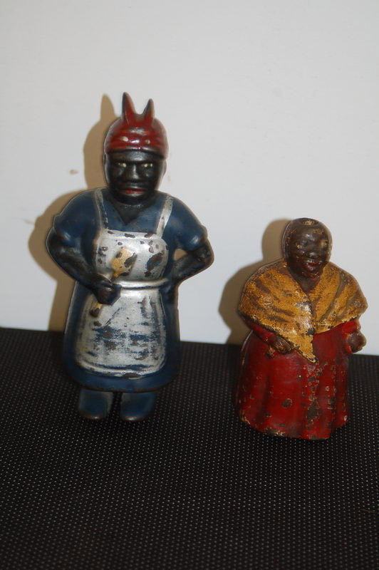 TWO VERY EARLY CAST IRON STILL BANKS: TWO VERY EARLY CAST IRON STILL BANKS