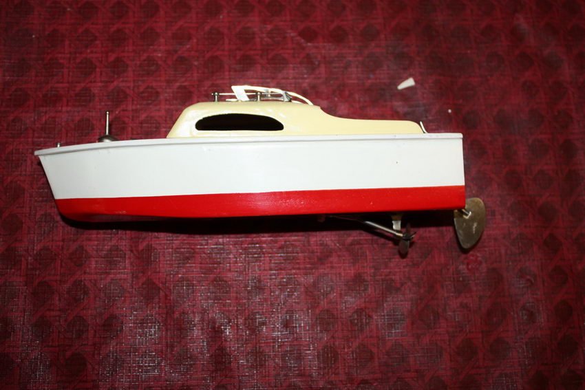 WOODEN BOAT - 10" LONG - ORIG. BOX: WOODEN BOAT - 10" LONG - ORIG. BOX
