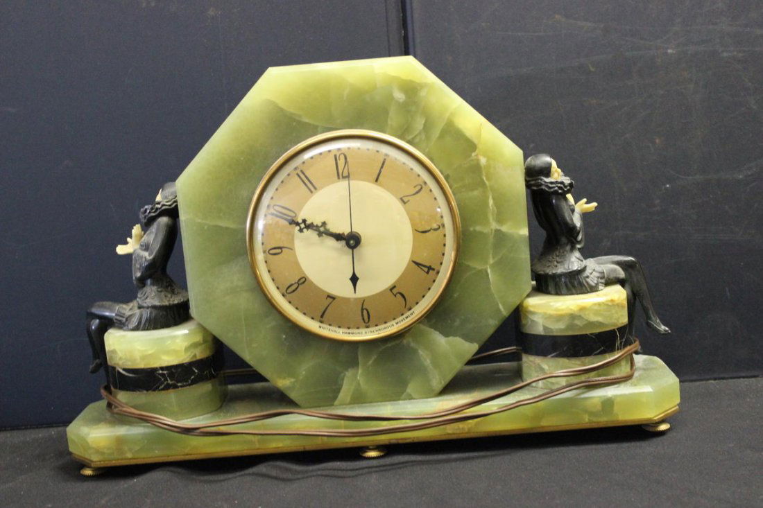 GREAT DECO ALABASTER & MARBLE CLOCK - WORKS PERFECT: GREAT DECO ALABASTER & MARBLE CLOCK - WORKS PERFECT