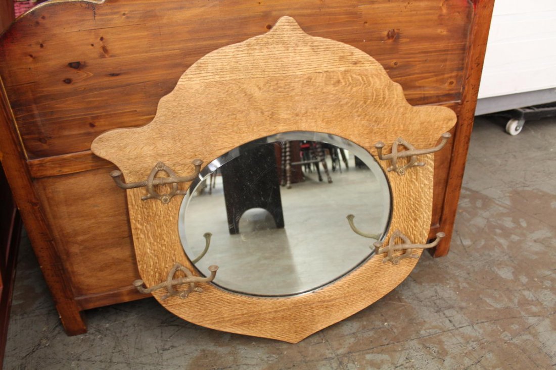 OAK MIRROR W/ HOOKS - 2