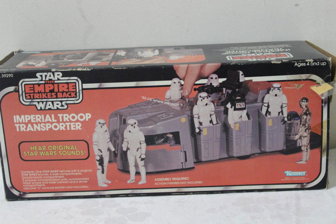 1980 EMPIRE STRIKES BACK IMPERIAL TROOP TRANSPORTE: 1980 EMPIRE STRIKES BACK IMPERIAL TROOP TRANSPORTER COMPLETE IN ORIGINAL PACKAGE - BOX IS ROUGH