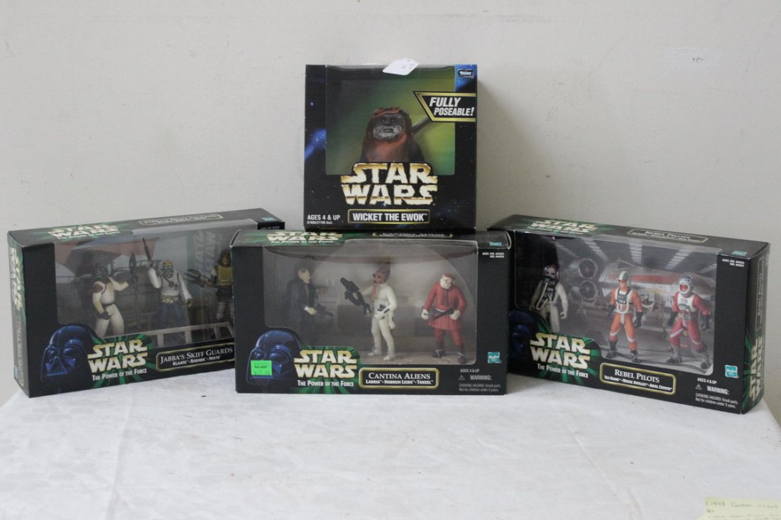1 1998 CANTINA ALIENS SET - 1 1998 REBEL PILOTS SE: 1 1998 CANTINA ALIENS SET - 1 1998 REBEL PILOTS SET - 1 1998 JABBAS SKIFF GUARDS SET - 1 1998 FULLY POSEABLE WICKET THE EWOK - ALL NEW IN ORIGINAL PACKAGES
