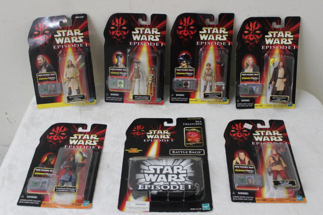 6 1998- 1999 STAR WARS EPISODE 1 FIGURINES WITH CO: 6 1998- 1999 STAR WARS EPISODE 1 FIGURINES WITH COMMTECH CHIPS - 1 1998 STAR WARS EPISODE 1 BATTLE BAG'S 4 OOZING CREATURES - ALL NEW IN ORIGINAL PACKAGES