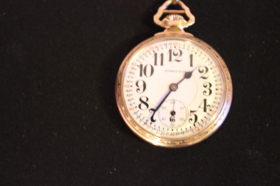 WONDERFUL 21 JEWEL HAMILTON RAILROAD POCKET WATCH: WONDERFUL 21 JEWEL HAMILTON RAILROAD POCKET WATCH WITH FOB GOLDPLATED MINT