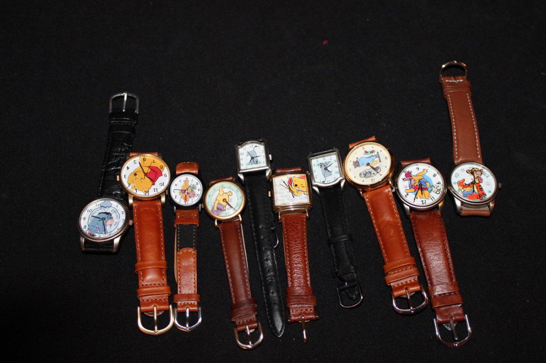 10 MICKEY MOUSE CHARACTER WATCHES ALL WORK - LEATHER BA: 10 MICKEY MOUSE CHARACTER WATCHES ALL WORK - LEATHER BANDS