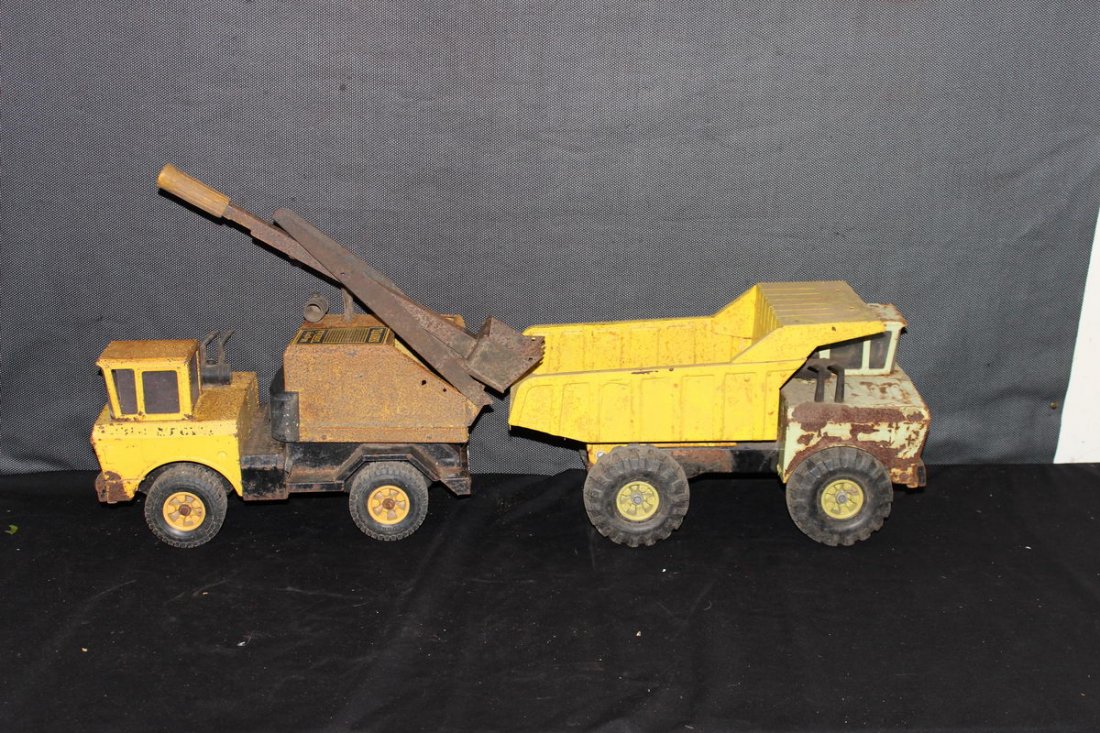 2 TONKAS BOTH NEEDING PAINT - SOLID NO DENTS - MIGHTY S: 2 TONKAS BOTH NEEDING PAINT - SOLID NO DENTS - MIGHTY SHOVEL AND BIG DUMP