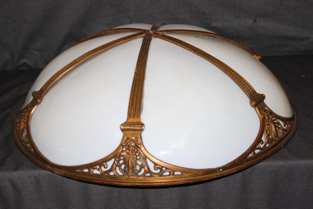 THE REAL DEAL AMAZING HOTEL HANGING CEILING FIXTURES -: THE REAL DEAL AMAZING HOTEL HANGING CEILING FIXTURES - WHITE THICK GLASS TRIMMED IN BRONZE - MINT 27" ACROSS 8" HIGH - TOTAL OF THREE - WT. 19 LBS. - MATCHES LOT 70