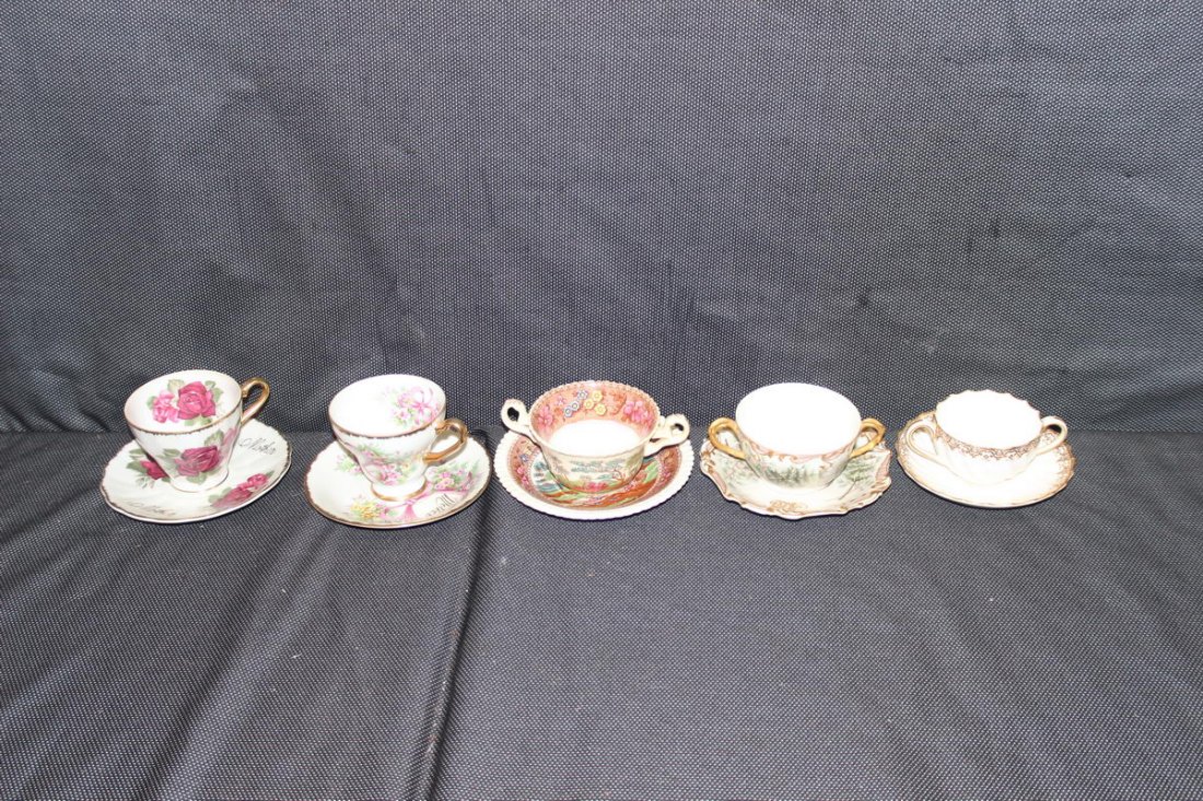 5 TEACUPS INCLUDING TIFFANY, SPODE, NORCREST, LIMOGE: 5 TEACUPS INCLUDING TIFFANY, SPODE, NORCREST, LIMOGE