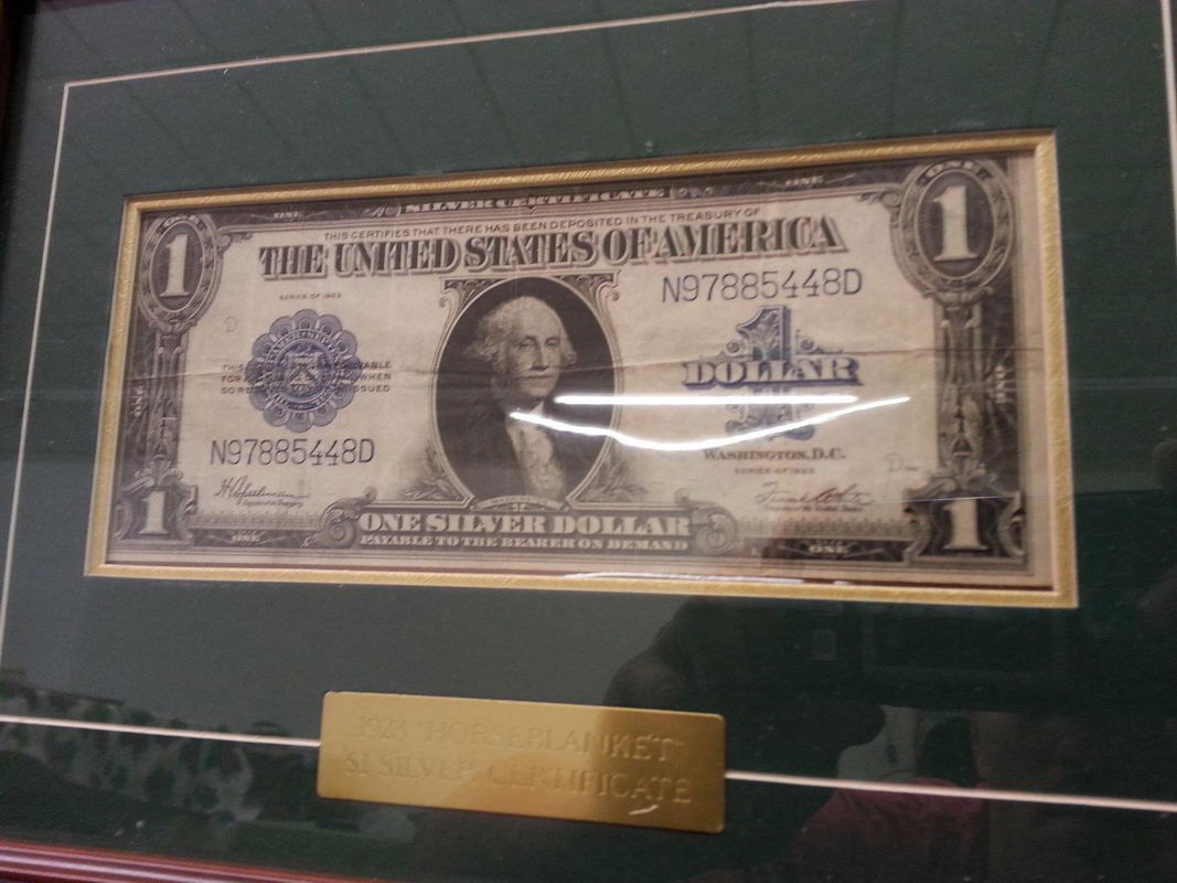 FRAMED 1923 LARGE ONE DOLLAR BILL WITH BLUE STAMP GOOD: FRAMED 1923 LARGE ONE DOLLAR BILL WITH BLUE STAMP GOOD CONDITION