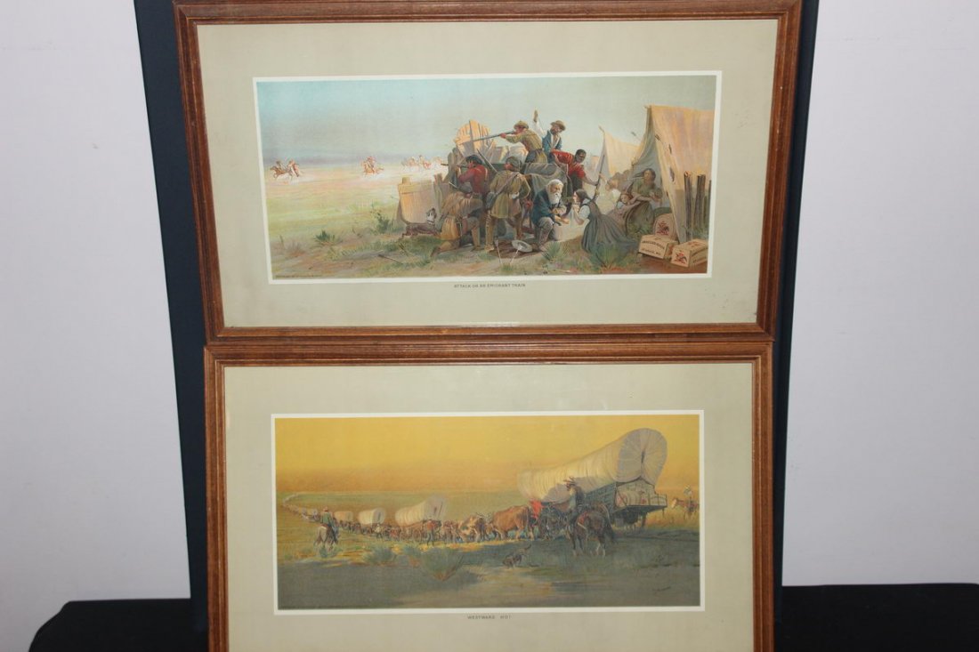 2 NICE PRINTS BY ANHEUSER-BUSCH BREWING CO. - WESTWARD: 2 NICE PRINTS BY ANHEUSER-BUSCH BREWING CO. - WESTWARD HO - ATTACK ON AN EMIGRANT TRAIN
