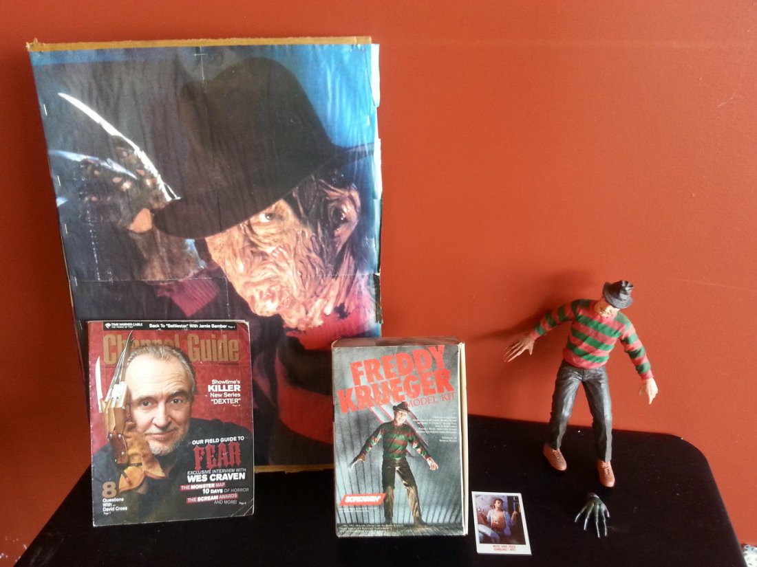 FREDDY LOT TO INCLUDE SCREAMIN FREDDY KRUGER MODEL KIT: FREDDY LOT TO INCLUDE SCREAMIN FREDDY KRUGER MODEL KIT PRO PAINTED, FREDDY POSTERS AND ART