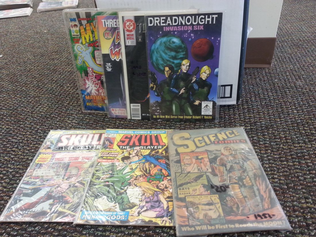 COMIC LOT - MYSTERY INC., ALIEN WORLDS, TOTAL RECALL: COMIC LOT - MYSTERY INC., ALIEN WORLDS, TOTAL RECALL #1, DREADNOUGHTS, SKULL #1 & #2, 1951 SCIENCE COMICS #1